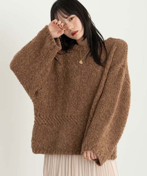 hinari（ヒナリ）の「ブークレ透かし編みデザインニット（ニット/セーター・レディース・サーモンピンク/ブラウン/ホワイト・FREE）」の22枚目の写真