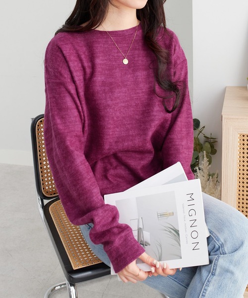 Viola e Viola（ヴィオラエヴィオラ）の「柔らかニットソーシンプルトップス（Tシャツ/カットソー・レディース・ターコイズブルー/カーキ/プラム/チャコール/ネイビー/ナチュラル/ボルドー・M/L/3L/5L/LL/4L）」の8枚目の写真