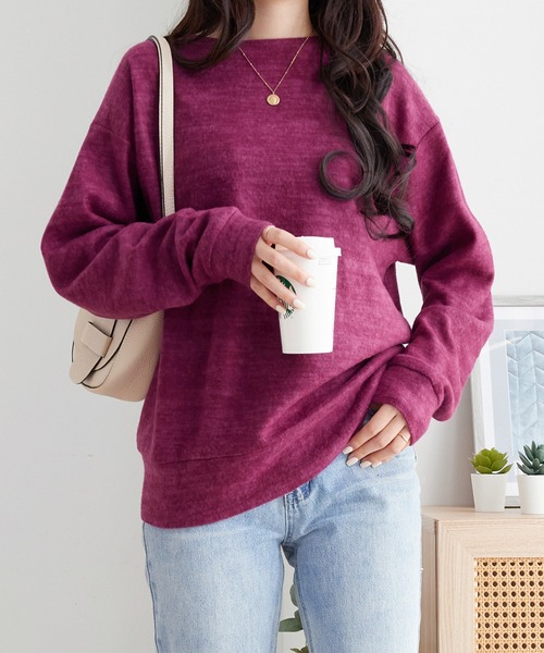 Viola e Viola（ヴィオラエヴィオラ）の「柔らかニットソーシンプルトップス（Tシャツ/カットソー・レディース・ターコイズブルー/カーキ/プラム/チャコール/ネイビー/ナチュラル/ボルドー・M/L/3L/5L/LL/4L）」の10枚目の写真