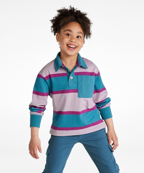 L.L.Bean(エルエルビーン)の「キッズ・ストライプ・ラグビー・シャツ ビッグキッズ(ポロシャツ・キッズ・グリーン系その他/ブルー系その他・M/L/XL)」の4枚目の写真