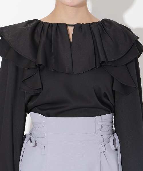 AND COUTURE（アンドクチュール）の「フリルケープブラウス（シャツ/ブラウス・レディース・アイボリー/ブラック/レッド/ダークブラウン・FREE）」の15枚目の写真