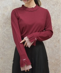 axes femme | プリーツチュール切替リブプルオーバー(Tシャツ/カットソー)