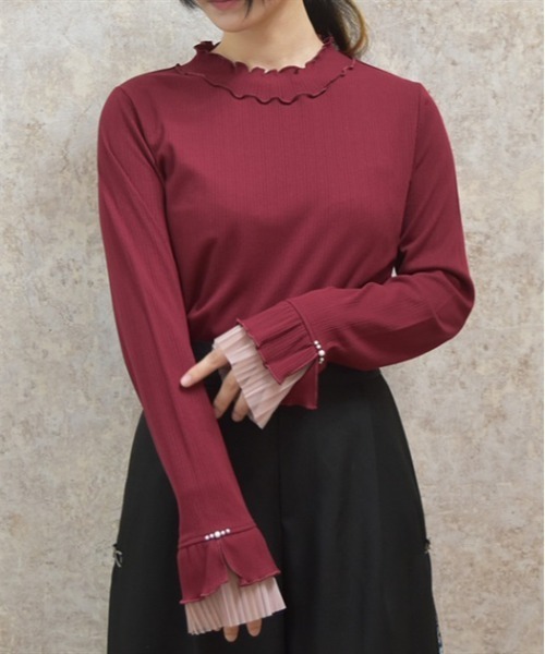 axes femme（アクシーズファム）の「プリーツチュール切替リブプルオーバー（Tシャツ/カットソー・レディース・ワイン/ブラック/ブルー/キナリ・FREE）」の4枚目の写真