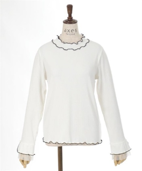 axes femme（アクシーズファム）の「プリーツチュール切替リブプルオーバー（Tシャツ/カットソー・レディース・ワイン/ブラック/ブルー/キナリ・FREE）」の9枚目の写真