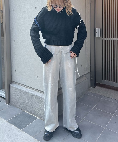 ABYS（アビス）の「切替配色がアクセントに。アシメ配色ステッチニットトップス（ニット/セーター・レディース・ブラック/ブルー/ライトグレー・FREE）」の13枚目の写真