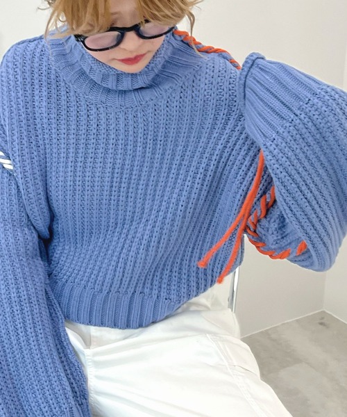 ABYS（アビス）の「切替配色がアクセントに。アシメ配色ステッチニットトップス（ニット/セーター・レディース・ブラック/ブルー/ライトグレー・FREE）」の15枚目の写真