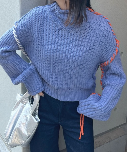 ABYS（アビス）の「切替配色がアクセントに。アシメ配色ステッチニットトップス（ニット/セーター・レディース・ブラック/ブルー/ライトグレー・FREE）」の18枚目の写真