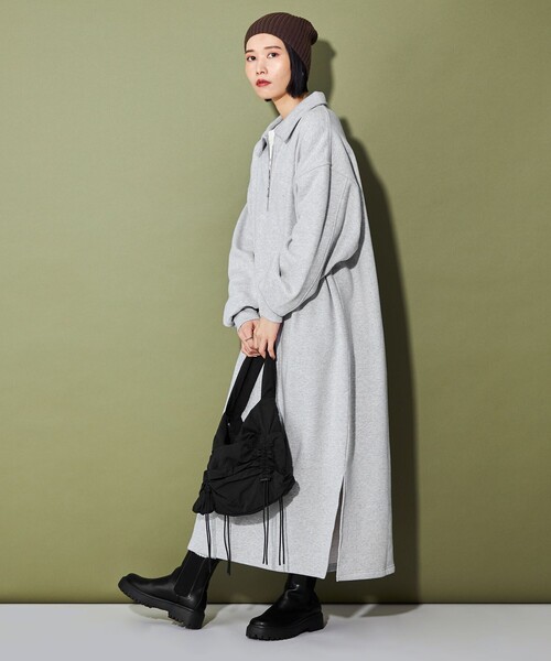 【韓国ファッション】ロングワンピース スウェット ジップ ワンピース レディース ロングワンピース スウェット ジッパー