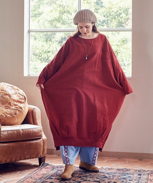 チャイハネ（チャイハネ）の「【チャイハネ】ニーネパ ビッグシルエットワンピース（ワンピース・レディース・キャメル/レッド/ホワイト/ブラック/ターコイズブルー・FREE）」の13枚目の写真