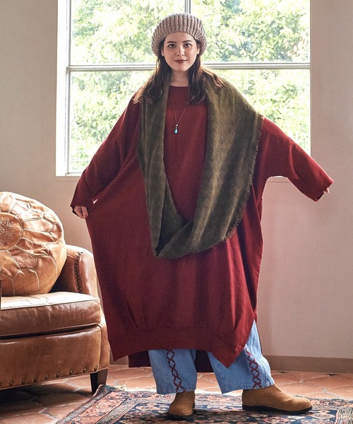 チャイハネ（チャイハネ）の「【チャイハネ】ニーネパ ビッグシルエットワンピース（ワンピース・レディース・キャメル/レッド/ホワイト/ブラック/ターコイズブルー・FREE）」の14枚目の写真