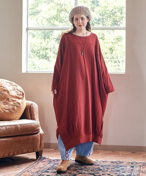 チャイハネ(チャイハネ)の「【チャイハネ】ニーネパ ビッグシルエットワンピース(ワンピース・レディース・キャメル/レッド/ホワイト/ブラック/ターコイズブルー・FREE)」の16枚目の写真