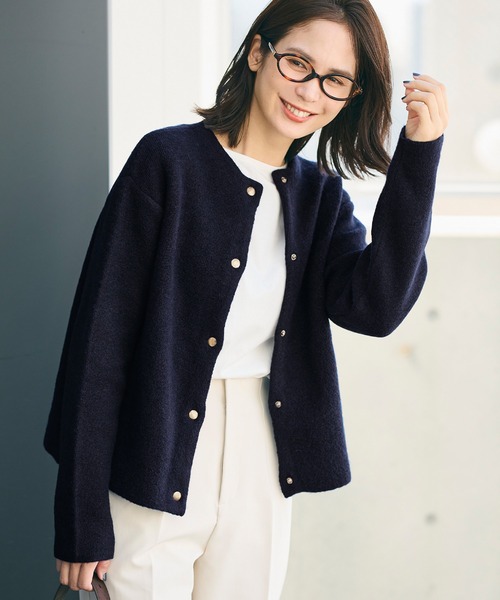 ダブルフェイス クルーネックニットカーディガン（カーディガン/ボレロ