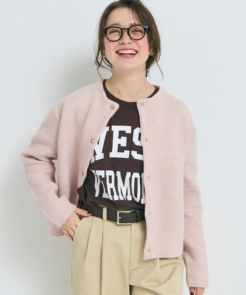 coca（coca）（コカ）の「ダブルフェイス クルーネックニットカーディガン（カーディガン/ボレロ・レディース・チャコール/アイボリー/ライトベージュ/ライトピンク/ネイビー・L/M/S）」の5枚目の写真