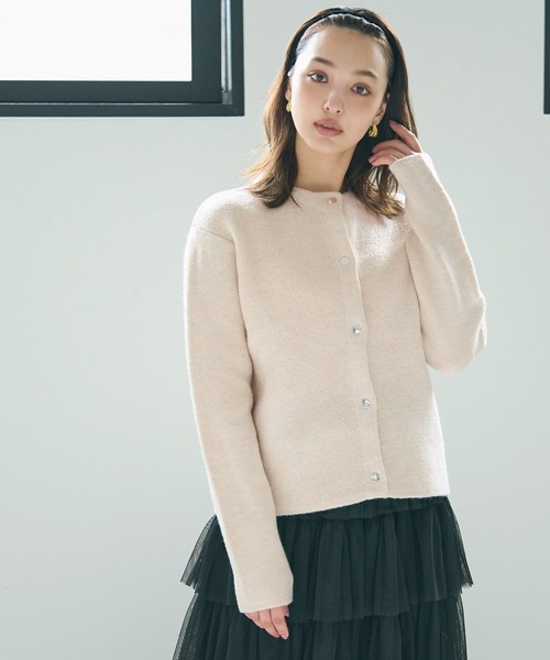 coca（coca）（コカ）の「ダブルフェイス クルーネックニットカーディガン（カーディガン/ボレロ・レディース・チャコール/アイボリー/ライトベージュ/ライトピンク/ネイビー・L/M/S）」の7枚目の写真