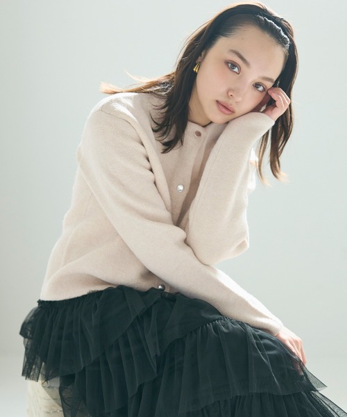 coca（coca）（コカ）の「ダブルフェイス クルーネックニットカーディガン（カーディガン/ボレロ・レディース・チャコール/アイボリー/ライトベージュ/ライトピンク/ネイビー・L/M/S）」の10枚目の写真