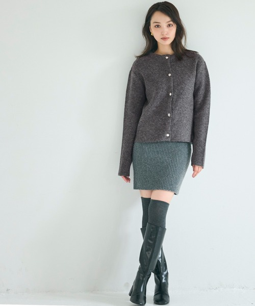 coca（coca）（コカ）の「ダブルフェイス クルーネックニットカーディガン（カーディガン/ボレロ・レディース・チャコール/アイボリー/ライトベージュ/ライトピンク/ネイビー・L/M/S）」の15枚目の写真