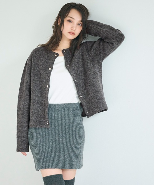 coca（coca）（コカ）の「ダブルフェイス クルーネックニットカーディガン（カーディガン/ボレロ・レディース・チャコール/アイボリー/ライトベージュ/ライトピンク/ネイビー・L/M/S）」の18枚目の写真