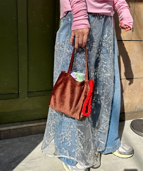 StyleSea（スタイルシー）の「ベルベットミニバッグ（トートバッグ・レディース・カーキ/ブラック/シルバー/ピンク/ブラウン/ネイビー/オレンジ/コバルトブルー・FREE）」の18枚目の写真