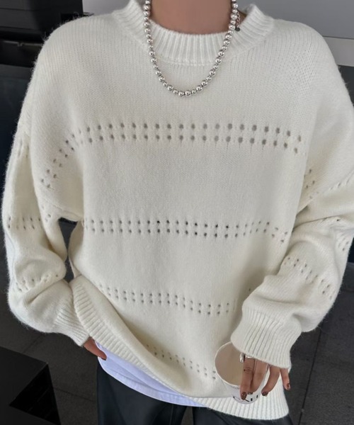 CREARE -LINO-（クレアーレリノ）の「〈ユニセックス商品〉アイレットニットプルオーバー（ニット/セーター・レディース・ブラウン/ホワイト/ピンク/パープル/チャコール・FREE）」の3枚目の写真