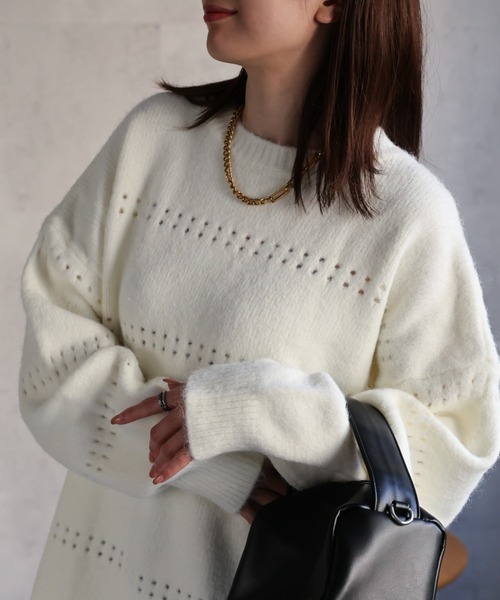 CREARE -LINO-（クレアーレリノ）の「〈ユニセックス商品〉アイレットニットプルオーバー（ニット/セーター・レディース・ブラウン/ホワイト/ピンク/パープル/チャコール・FREE）」の9枚目の写真
