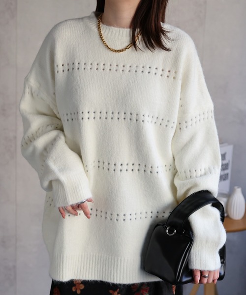 CREARE -LINO-（クレアーレリノ）の「〈ユニセックス商品〉アイレットニットプルオーバー（ニット/セーター・レディース・ブラウン/ホワイト/ピンク/パープル/チャコール・FREE）」の19枚目の写真