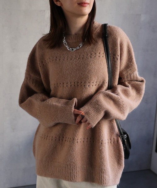 CREARE -LINO-（クレアーレリノ）の「〈ユニセックス商品〉アイレットニットプルオーバー（ニット/セーター・レディース・ブラウン/ホワイト/ピンク/パープル/チャコール・FREE）」の7枚目の写真
