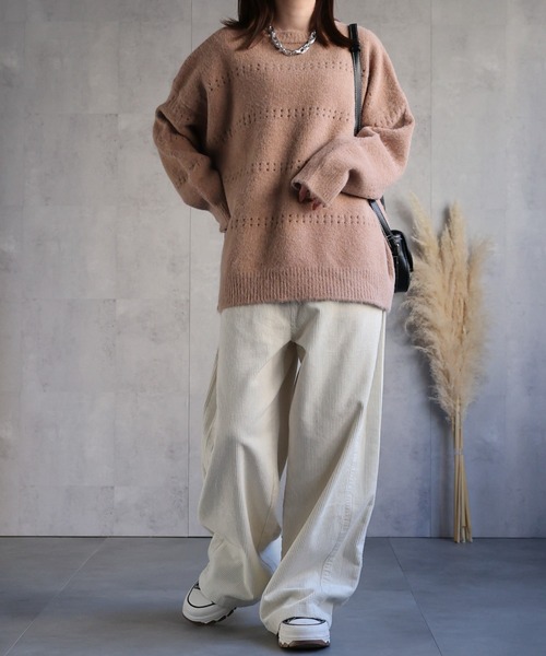 CREARE -LINO-（クレアーレリノ）の「〈ユニセックス商品〉アイレットニットプルオーバー（ニット/セーター・レディース・ブラウン/ホワイト/ピンク/パープル/チャコール・FREE）」の12枚目の写真