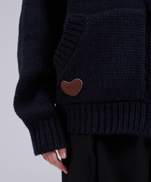 ONCILY（オンシェリー）の「ONEPOINT LOGO FULL-ZIP KNIT HOODIE / ワンポイントロゴフルジップニットフーディ（パーカー・メンズ・ネイビー/アイボリー/ブラック・MEDIUM/LARGE）」の4枚目の写真