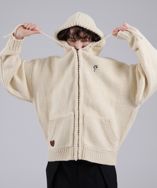 ONCILY（オンシェリー）の「ONEPOINT LOGO FULL-ZIP KNIT HOODIE / ワンポイントロゴフルジップニットフーディ（パーカー・メンズ・ネイビー/アイボリー/ブラック・MEDIUM/LARGE）」の9枚目の写真