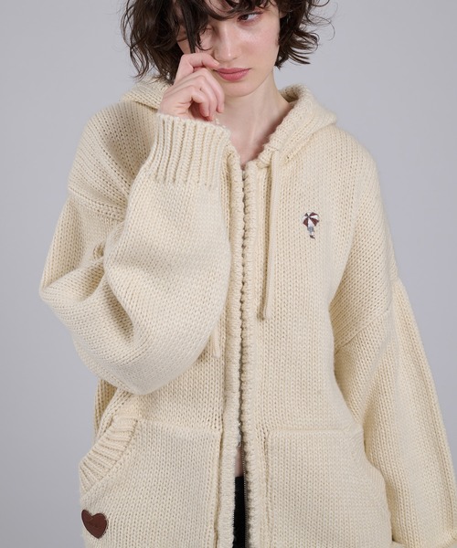 ONCILY（オンシェリー）の「ONEPOINT LOGO FULL-ZIP KNIT HOODIE / ワンポイントロゴフルジップニットフーディ（パーカー・メンズ・ネイビー/アイボリー/ブラック・MEDIUM/LARGE）」の12枚目の写真