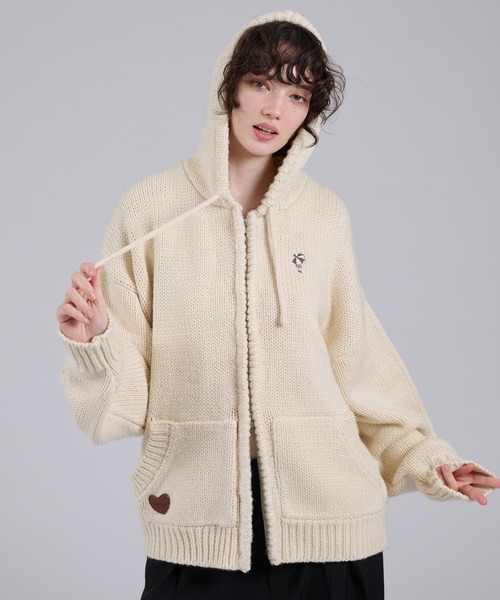 ONCILY（オンシェリー）の「ONEPOINT LOGO FULL-ZIP KNIT HOODIE / ワンポイントロゴフルジップニットフーディ（パーカー・メンズ・ネイビー/アイボリー/ブラック・MEDIUM/LARGE）」の10枚目の写真