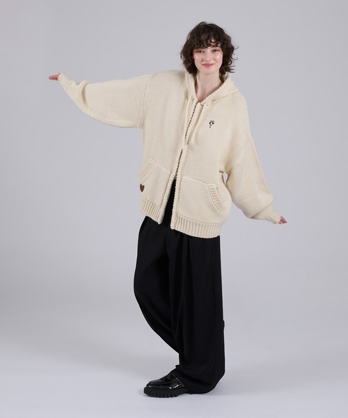 ONCILY（オンシェリー）の「ONEPOINT LOGO FULL-ZIP KNIT HOODIE / ワンポイントロゴフルジップニットフーディ（パーカー・メンズ・ネイビー/アイボリー/ブラック・MEDIUM/LARGE）」の16枚目の写真