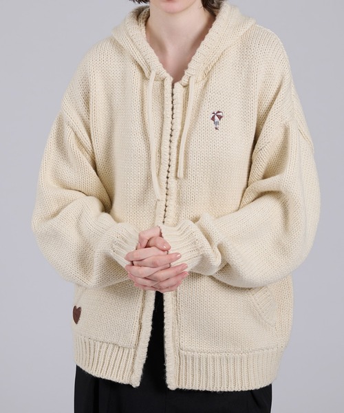 ONCILY（オンシェリー）の「ONEPOINT LOGO FULL-ZIP KNIT HOODIE / ワンポイントロゴフルジップニットフーディ（パーカー・メンズ・ネイビー/アイボリー/ブラック・MEDIUM/LARGE）」の14枚目の写真