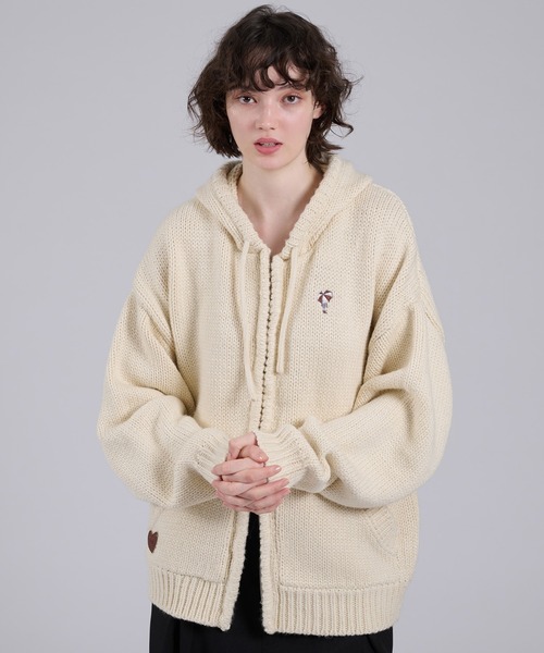 ONCILY（オンシェリー）の「ONEPOINT LOGO FULL-ZIP KNIT HOODIE / ワンポイントロゴフルジップニットフーディ（パーカー・メンズ・ネイビー/アイボリー/ブラック・MEDIUM/LARGE）」の11枚目の写真