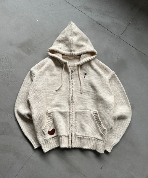 ONCILY（オンシェリー）の「ONEPOINT LOGO FULL-ZIP KNIT HOODIE / ワンポイントロゴフルジップニットフーディ（パーカー・メンズ・ネイビー/アイボリー/ブラック・MEDIUM/LARGE）」の21枚目の写真