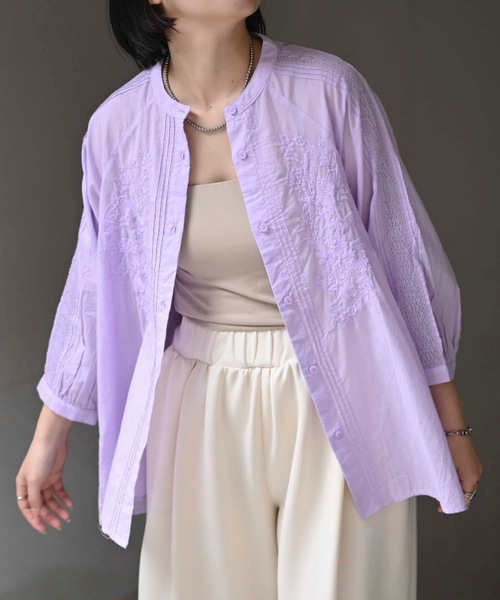 &HALF(アンドハーフ)の「フロント刺繍使いブラウス(インド綿.インドコットン.コットン100%,綿100%)(シャツ/ブラウス・レディース・ライトブルー/オフホワイト/ネイビー/ラベンダー/イエロー/グリーン・M/L)」の10枚目の写真