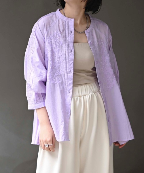 &HALF(アンドハーフ)の「フロント刺繍使いブラウス(インド綿.インドコットン.コットン100%,綿100%)(シャツ/ブラウス・レディース・ライトブルー/オフホワイト/ネイビー/ラベンダー/イエロー/グリーン・M/L)」の11枚目の写真