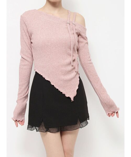 EATME（イートミー）の「ダブルベルトワンショルリブTOP（Tシャツ/カットソー・レディース・ピンク/ブラック/アイボリー/グレー・FREE）」の5枚目の写真