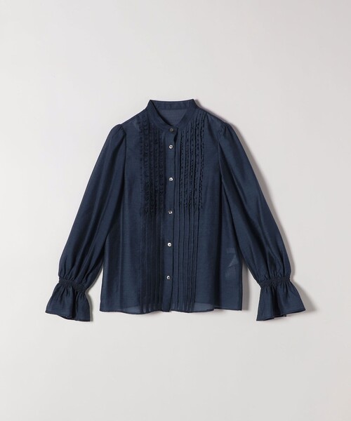 SHIPS any:〈手洗い可能〉シアー フリル バンドカラー シャツ ブラウス