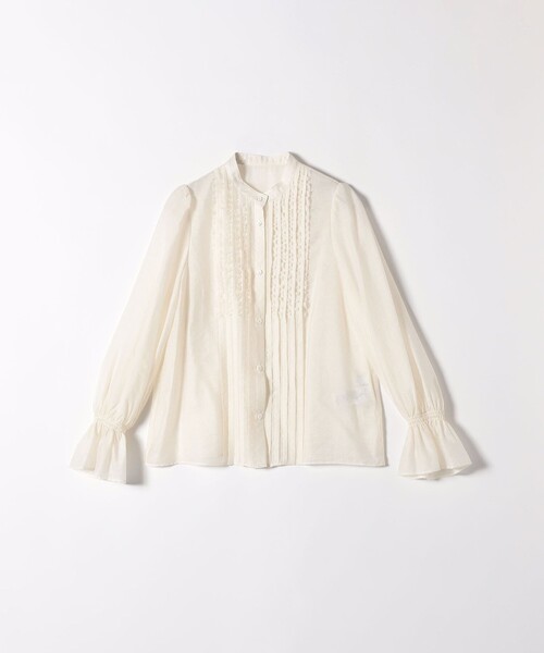 SHIPS any:〈手洗い可能〉シアー フリル バンドカラー シャツ ブラウス