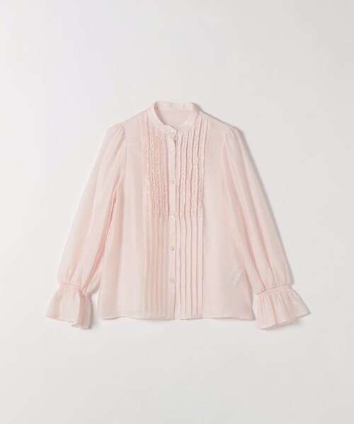 SHIPS any:〈手洗い可能〉シアー フリル バンドカラー シャツ ブラウス