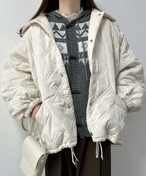 Cham.(チャム)の「ノルディック柄フーディ付きニット(ニット/セーター・レディース・グレー・F)」の7枚目の写真