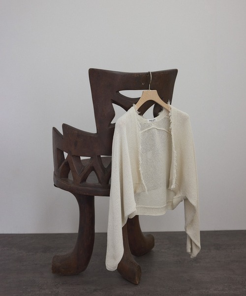 SALON adam et rope'（サロン アダム エ ロペ）の「ペーパーヤーンクロップドカーディガン/ボレロ［吸水速乾・洗える］（カーディガン/ボレロ・レディース・ブルー/オフホワイト/チャコールグレー・FREE）」の20枚目の写真