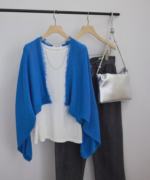 セール】ペーパーヤーンクロップドカーディガン/ボレロ［吸水速