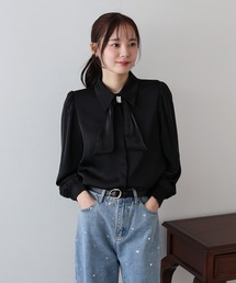 《5色展開》パールモチーフリボンブラウス