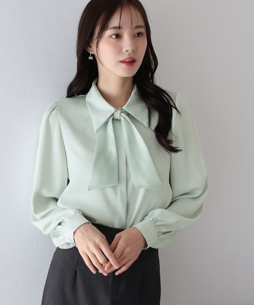 BLUEEAST（ブルーイースト）の「《5色展開》パールモチーフリボンブラウス（シャツ/ブラウス・レディース・ホワイト/ミント/ブラック/ベージュ/ピンク・MEDIUM）」の12枚目の写真