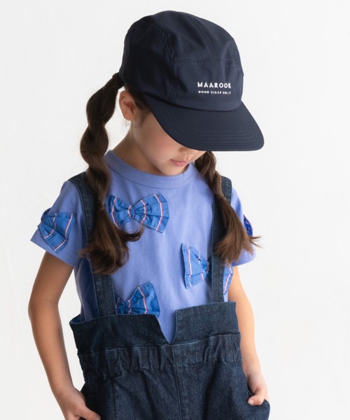 maarook(マルーク)の「天竺プレッピーストライプリボンTシャツ(Tシャツ/カットソー・キッズ・パープル/ブラック・140cm/150cm/160cm)」の2枚目の写真