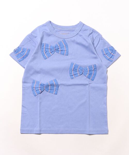 maarook(マルーク)の「天竺プレッピーストライプリボンTシャツ(Tシャツ/カットソー・キッズ・パープル/ブラック・140cm/150cm/160cm)」の5枚目の写真