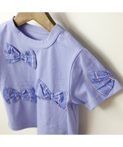 maarook(マルーク)の「天竺プレッピーストライプリボンTシャツ(Tシャツ/カットソー・キッズ・パープル/ブラック・140cm/150cm/160cm)」の14枚目の写真