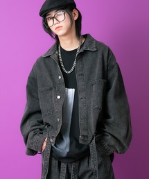 a.p.o.v. ライダースロングベルト変形ギミックオーバーダイデニムジャケット